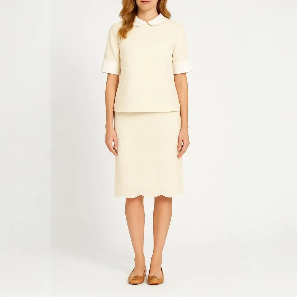 Tory Burch Aurelia Lace Top & Debra Skirt Set Cream Ivory Size 0 Matching Outfit
